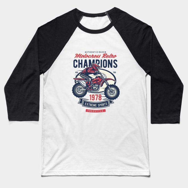 Motocross Retro Champion Baseball T-Shirt by p308nx